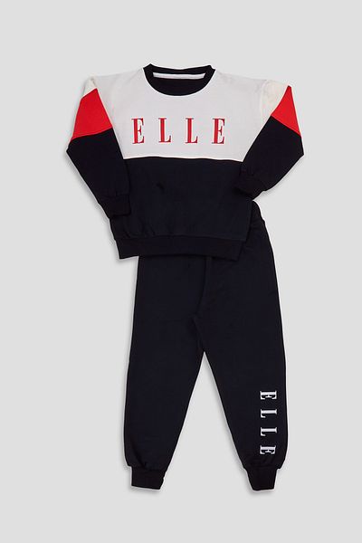 ELLE 100% Cotton Children's Double Set Top and Bottom Tracksuit Set500194
