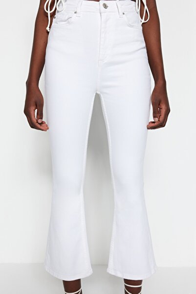Trendyol Collection Fehér magas derekú Crop Flare farmernadrág
