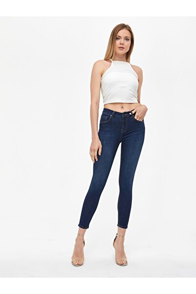 Trn JNS Seline Acaip жіночі темно-сині джинси з високою талією до щиколотки вузькі джинси з лайкри