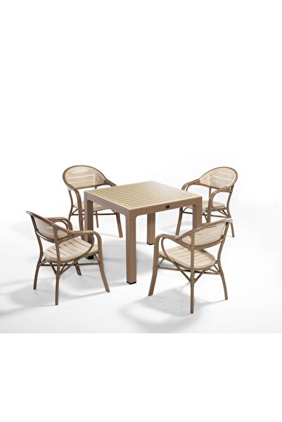 Novussi Bamboo 4 Sandalyeli Bahçe Masa Takımı(Çöl Kahve-Cappuccino)