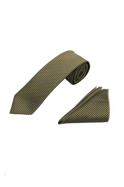 Brianze Yellow Black Blue Patterned Tie Handkerchief Set