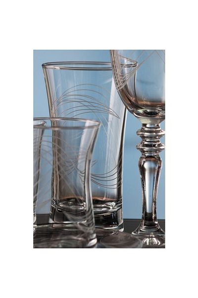 KCD Ebrar Simple Cut Hand Decor Gilded 6 Pieces Patterned Water and Soft Drink Glass Set