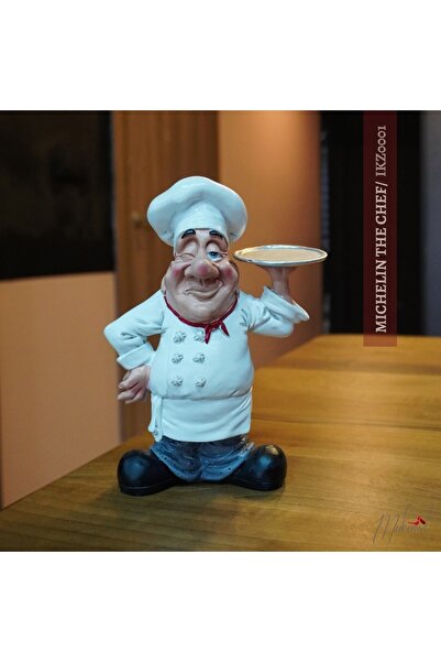 MÜKEMEL Dekoratif Şef Figürü Servis Tepsisi ile – Mutfak heykel  Dekoru- Müke...