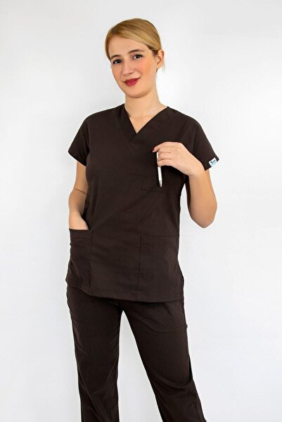 Nur Medikal Giyim قميص ليكرا بني داكن