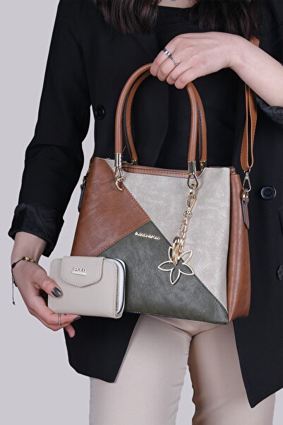 By Hakan Jn-039 Wallet Combination Women's Handbag and Shoulder Bag Brown