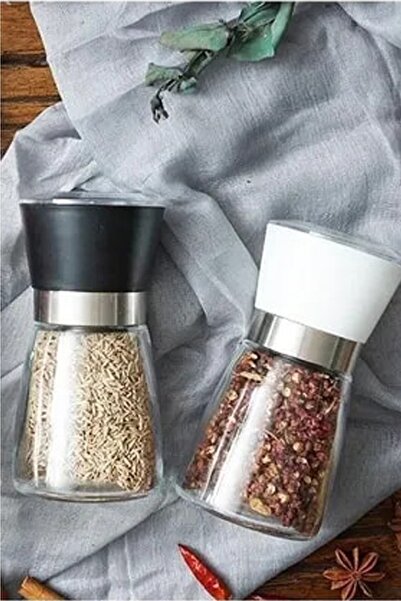 Markafox Baharat Öğütücüsü Değirmeni Cam Gövdeli Kapaklı 2 Adet Siyah