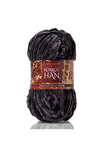 Kürkçü Han Kadife Ip Koyu Gri 100gr 95m El Örgü Ipi Khkad11