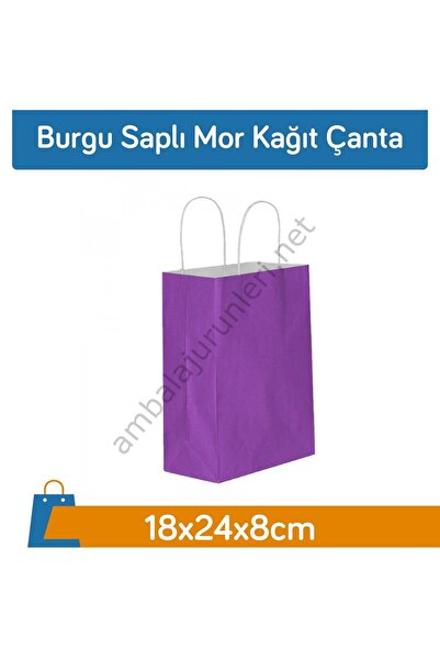 GİZPAK Burgu Saplı Mor Kağıt Çanta 18x24x8cm 25 Adet