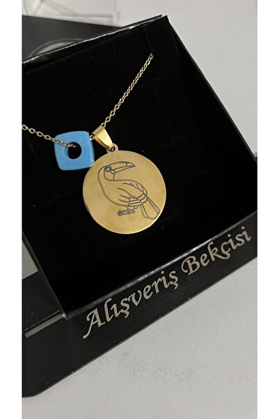 Alışveriş Bekçisi Tukan Kuşu Yuvarlak Boncuklu Çelik Plaka Kolye