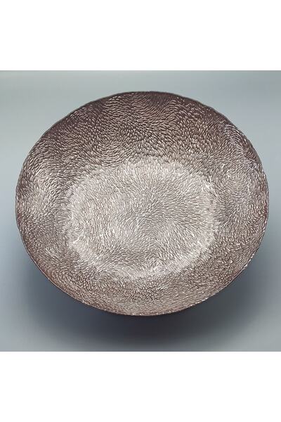 GLAZE MUD Cam Gri Meyve Tabağı Dokulu 30 Cm