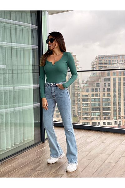 Trn JNS Pantaloni de blugi cu talie înaltă Miya Blue Snow Wash Gold Spaniol Spaniol Jean