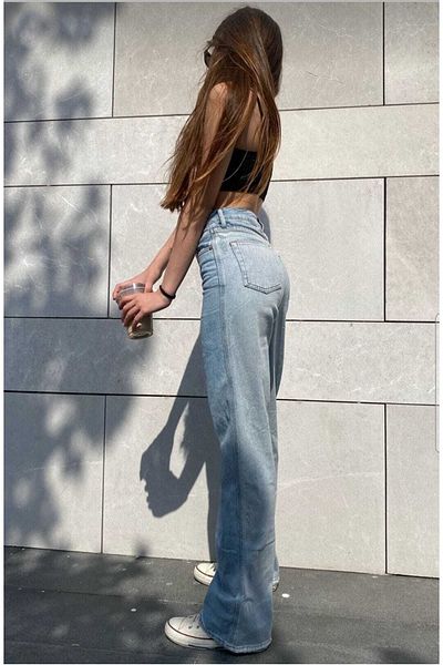Trn JNS Τζιν τζιν με μεσαίο μπλε Ricra Loose ψηλόμεσο Loose Leg τζιν