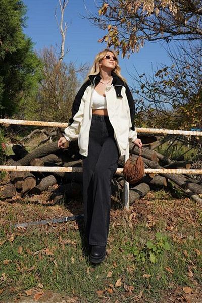 Trn JNS Holly Black Wide Leg Effective Zippered Super ψηλόμεσο τζιν φαρδύ τζιν παντελόνι (χωρίς ξεθώριασμα ύφασμα)