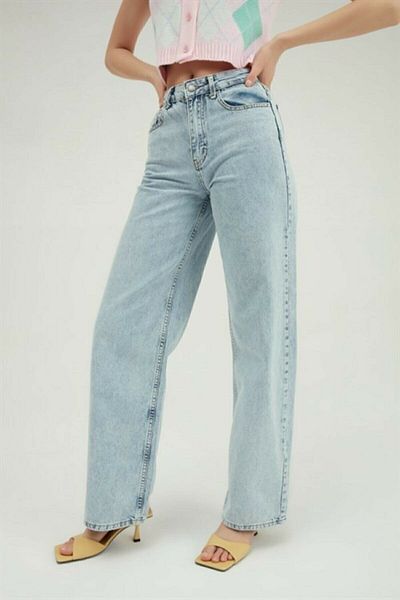 Trn JNS My Women Ice Blue Lycra Pantaloni largi cu talie super înaltă. (Super High.) Picior lat.