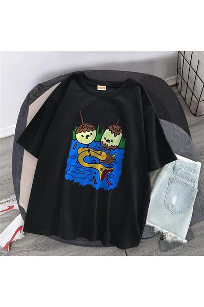 Touz Grandükkan Princess Bubblegum εμπριμέ μαύρο μπλουζάκι Unisex Oversize