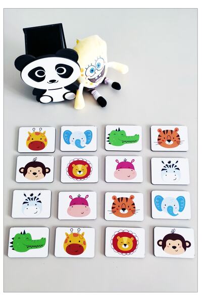 Notpa 16 Parça Hayvanlar Zeka Kartları Eşleştirme Oyunu Hafıza Kartı Ahşap Eğitici Puzzle Oyuncak