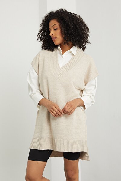 ALTINER TRİKO Kadın Taş V Yaka Uzun Süveter