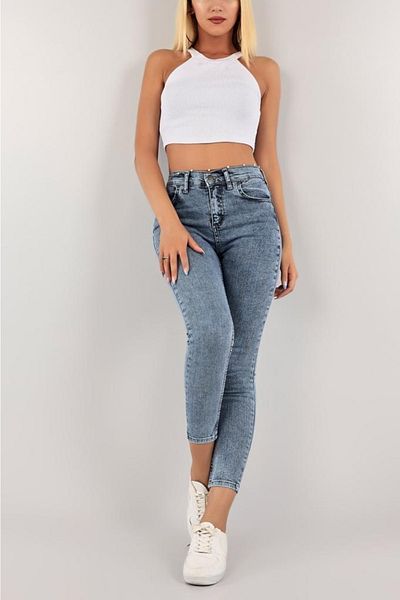 Trn JNS Snow My Baby Blugi skinny de zăpadă albastru care nu se estompează Pantaloni de denim care îmbunătățesc arată subțiri