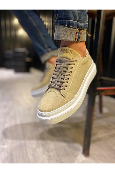 KN Fashion Mp421 Bt Lace-Up Suede Ορθοπεδικό Ανδρικό Sneaker Mink με ψηλή/χοντρή σόλα