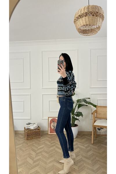 Trn JNS Леон Синій Високий Талія Вузькі Штани з Лайкрою