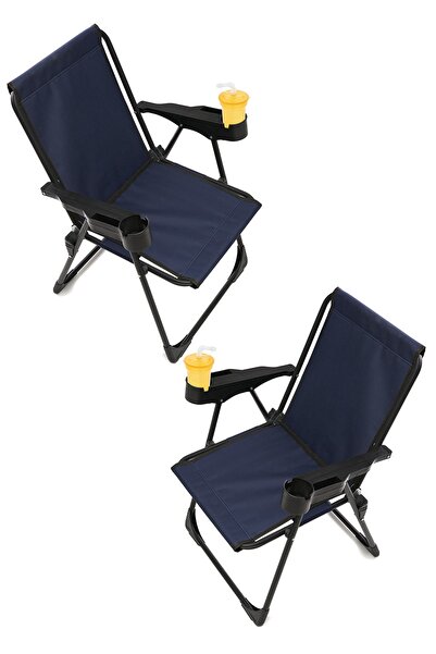 moniev Silva 2 Adet Kamp Sandalyesi Bardaklıklı Lüks Piknik Sandalye Lacivert