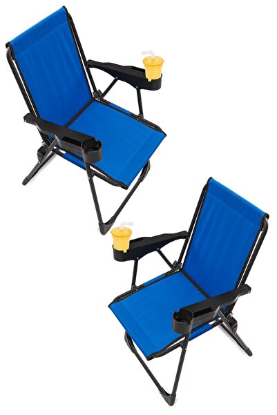 moniev Silva 2 Adet Kamp Sandalyesi Bardaklıklı Lüks Piknik Sandalye Mavi