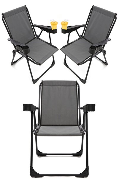 moniev Silva 3 Adet Kamp Sandalyesi Bardaklıklı Lüks Piknik Sandalye Gri