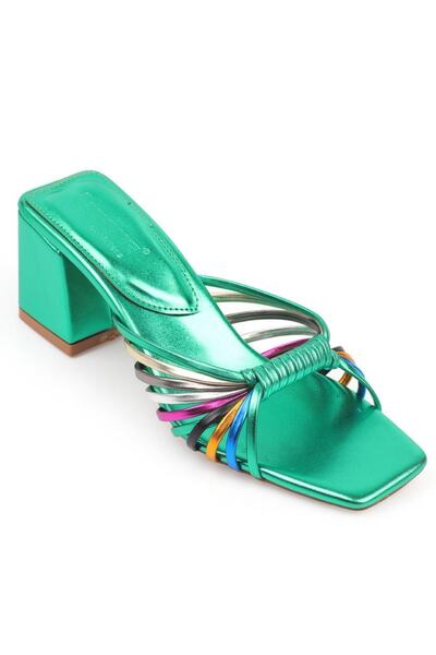 Capone Outfitters Dámské pantofle na středním podpatku Capone Blunt Toe s více pruhy v barvě borovice zelené