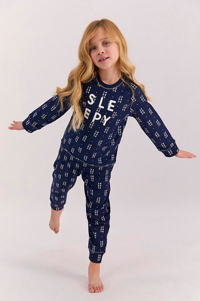Arnetta Sleepy Navy Blue Girl's Long Sleeve Pajama Set