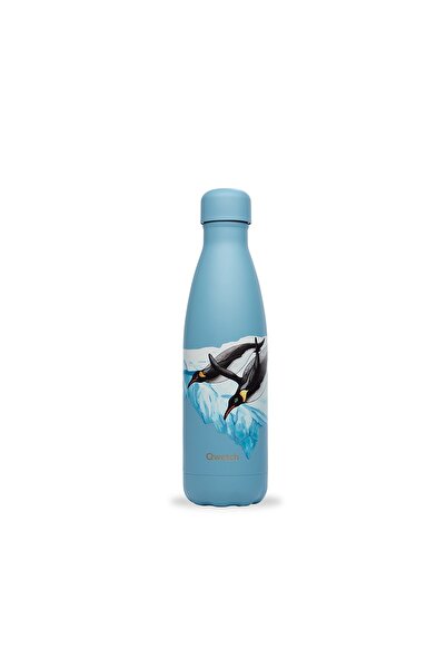 QWETCH Qd3465 Penguen Desenli Isı Yalıtımlı 500ml Termos - Açık Mavi