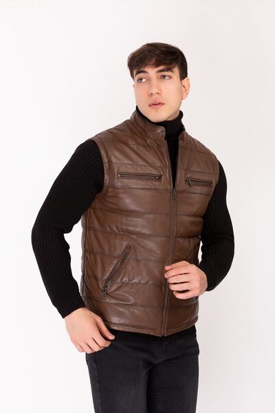 NEW VENTURE GIAN FERRE SOLID LEATHER Hakiki Deri Şişme Yelek