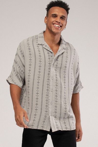 XHAN Gray Patterned Shirt 3kxe2-46726-03