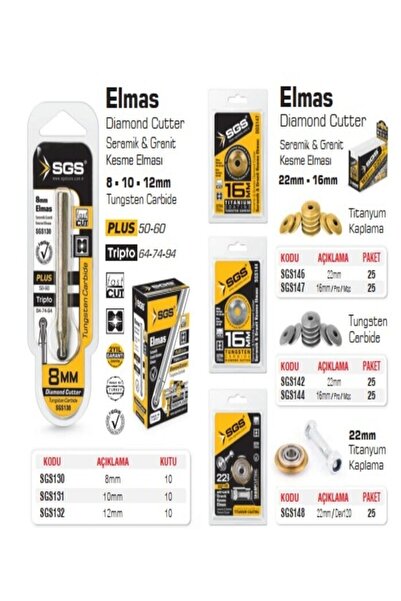 SGS Seramik Kesme Elması Titenyum Kaplama 22mm