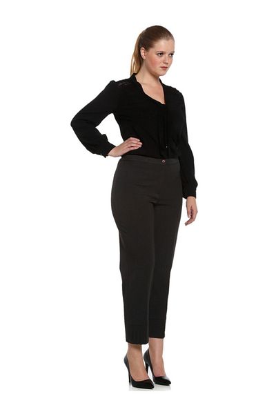 Nidya Moda Women's Anthracite Gray Ribbed Fabric Trousers