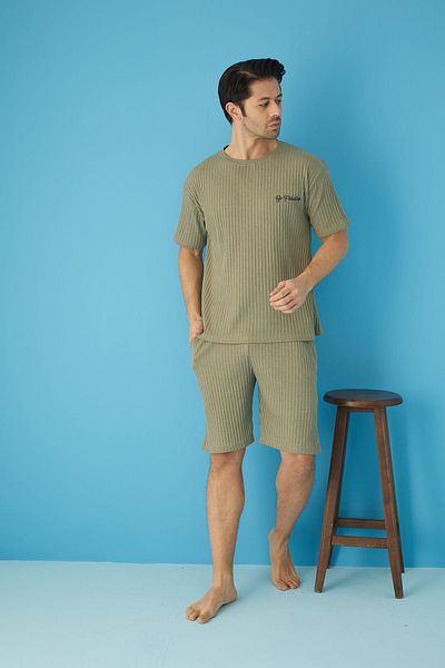 Ayans Pijama Κοτλέ Oversize Ανδρικό Σετ Κάπρι