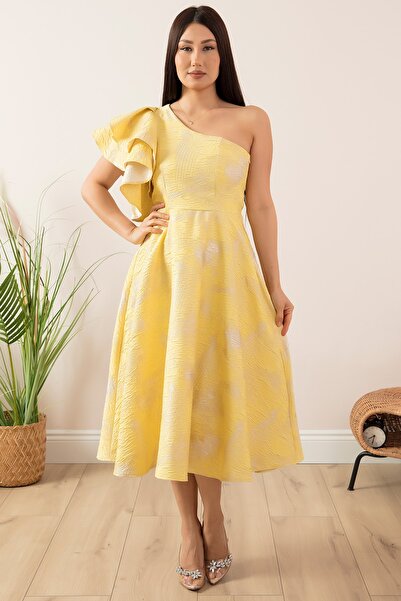 PULLIMM Simli Tek Omuz Volan Detaylı Elbise 13408