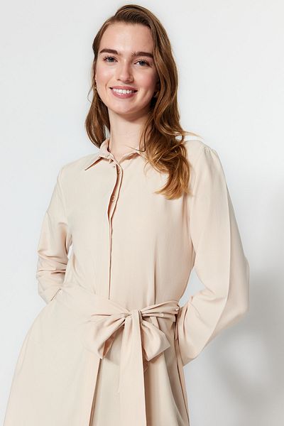 Trendyol Modest Stone Belted Pocket Detailed Cotton Woven Shirt Cap TCTSS23TG00023