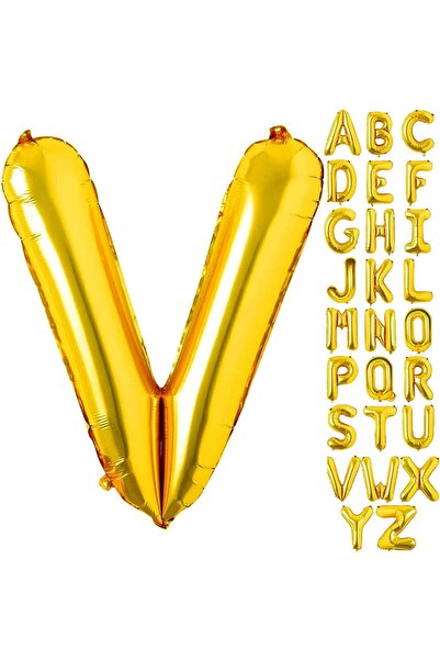 Patladı Gitti V Letter Gold Foil Balloon 16 Inch 36 Cm
