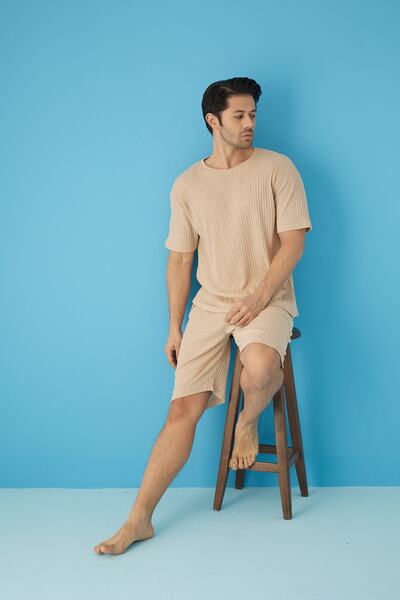 Ayans Pijama Κοτλέ Oversize Ανδρικό Σετ Κάπρι