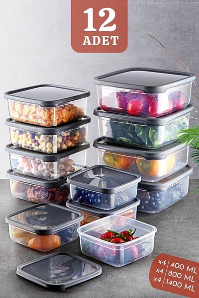 Nandy Home Set of 12 Embox Square Food Container, Food Storage Container Anthracite