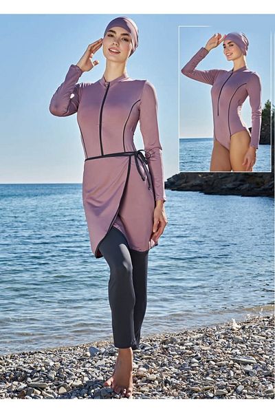 Ruko Maio Rukomayo Pink-smoked Color 3-Piece Set Lycra (Flexible-Water Repellent) Fabric Full Hijab Swimsuit