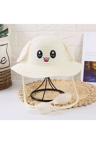 Trenderrs Girl's Organic Straw Rabbit Hat Playing Ears Age 2-10