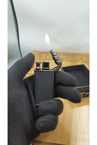 Heartfelt Gifts Siyah Renk Timsah Başlı Tasarımlı Şık Kutu Hediyeli Gazlı Çakmak