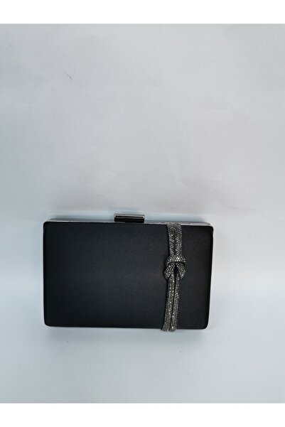 NAZART Γυναικείο βραδινό φόρεμα από σατέν μαύρη πέτρα Clutch Portfolio Hand Night Wedding Bag