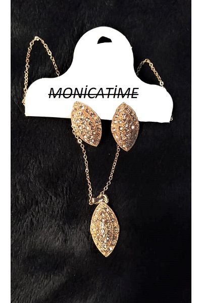 MONİCATİME Ma'am Necklace+Earrings Set 01 (gold Color)