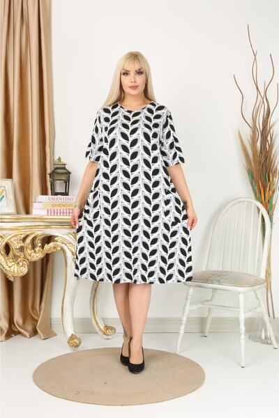 HÜLYA BUTİK White Leaf Pattern Pocket Dress