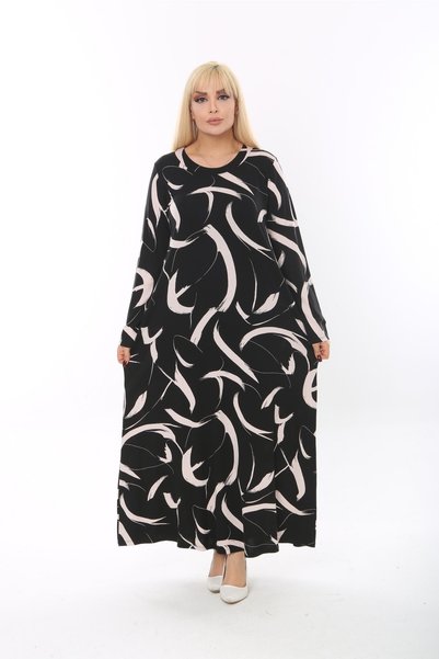 Mezura Women's Plus Size Long Sleeve Viscose Combed Cotton Hijab Suitable Long Dress