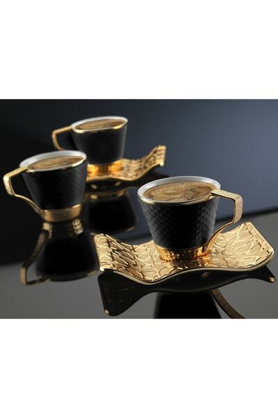 Elen Hediyelik طقم القهوة السلجوقية السوداء باللون الذهبي