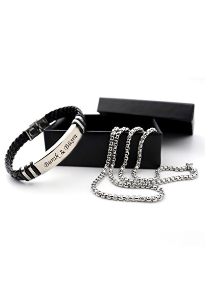 PİGADO Isme Özel Bileklik Ve 316l Paslanmaz Çelik Zincir Erkek Kolye