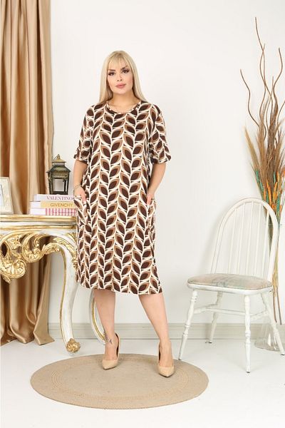 HÜLYA BUTİK Brown Leaf Pattern Pocket Dress